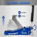 Floor Jack, Low Profile 2 Ton Aluminum and Steel Car Jack, Blue | Dual Pump System, Rapid Lift, 3.35"-13.98", 360-degree swivel casters