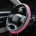 New Diamond Leather Steering Wheel Cover with Bling Bling Crystal Rhinestones, Universal Fit 15 Inch Car Wheel Protector for Women Girls Pink Diamond