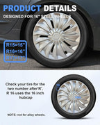 Hubcaps,16 inch hubcaps Set of 4, Wheel Rim Cover ABS Material, Snap On Car Truck SUV Replacement, for Toyota Camry Nissan Mazda etc, Silver