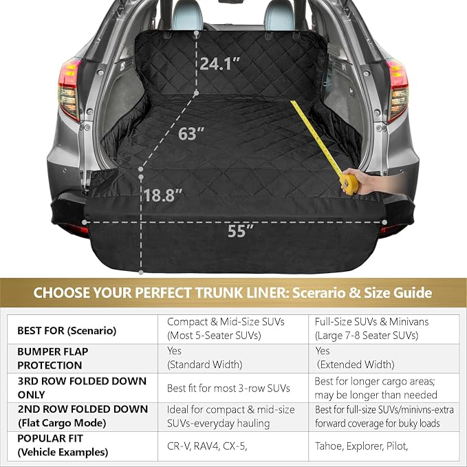 SUV Cargo Liner for Dogs, Upgraded Extra Large Water Resistant Pet Cargo Cover Dog Seat Cover Mat for SUVs with with Bumper Flap for Full-Size SUVs Vans, Black