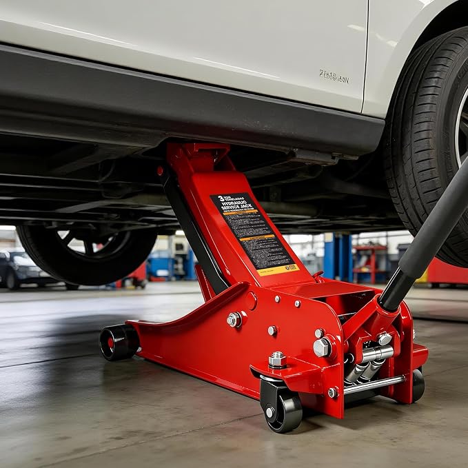 3 Ton Floor Jack, 6600LBS Capacity Hydraulic Car Jack, Low Profile Portable Jack with Dual Pumps, Quickly Lift Steel Service Jack, Lifting Range 3-1/8" Min to 20" Max Red