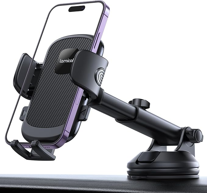 Car Phone Holder - [Strongest Military-Grade Suction Cup] 360° Rotation Phone Holders for Your Car Quick Release Adjustable Phone Mount for Car Dashboard for iPhone 17 16 Pro Max Dark Grey