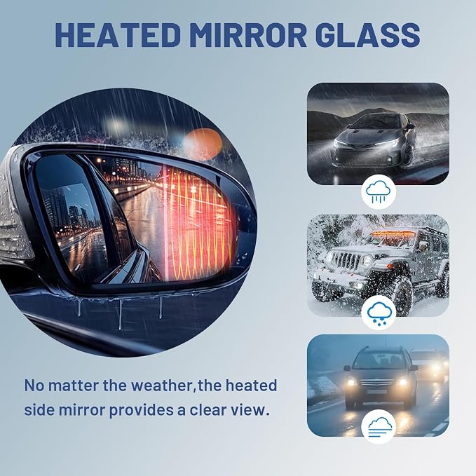Driver Left Side Mirror Glass - Compatible with Chevy & GMC Vehicles - Equinox 2018-2024, Terrain 2018-2024, with Heated/Blind Spot Detection, w/o Auto Dimming, Replace# 23406428