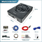 10" 1200W Slim Under Seat Powered Car Subwoofer, Car/Truck Audio Sub Built in Amplifier amp Combo, with RGB LED Light (Subwoofer + Mounting Wire Kit)