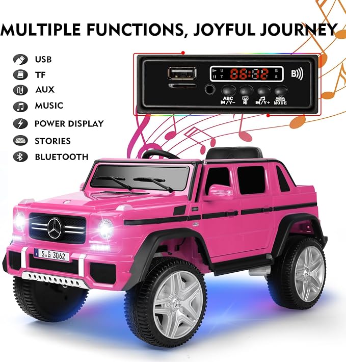 JOYLDIAS Ride On Cars, Licensed Mercedes-Benz Maybach G650S, 12V7AH Battery Powered Toy Electric Car for Kids W/LED Underglow Lights,Remote Control, 2 Motors, 3 Speeds, Music, Bluetooth,Horn,Pink