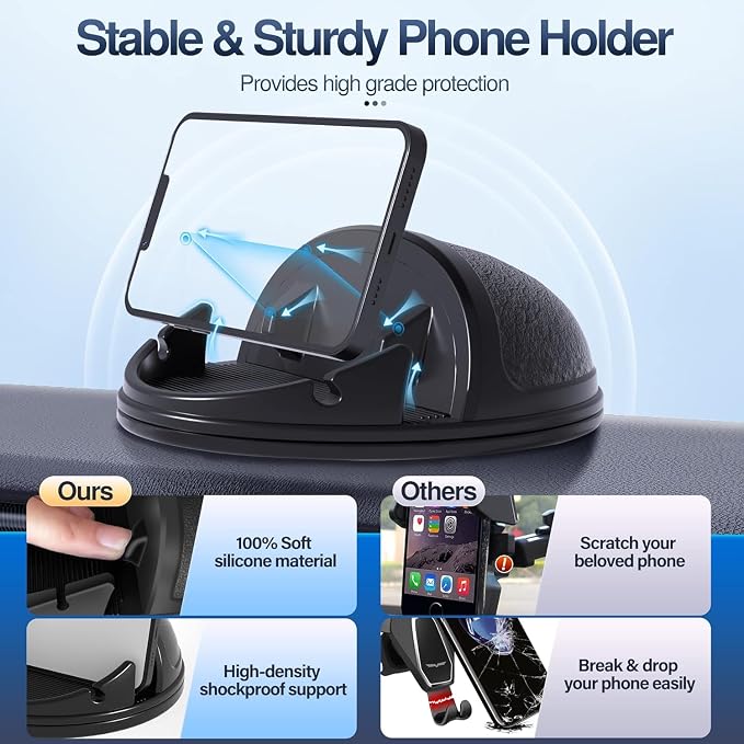 2 Pack Car Phone Holder Mount, [Horizontal 360° Rotatable] Silicone Phone Mount for Car Dashboard, Hands Free Cell Phone Holder Compatible with iPhone 16 15 14 13 12 Pro Max