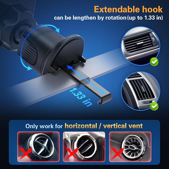 Car Vent Phone Mount for Thick Socket Grip, Air Vent Clip Phone Holder Compatible with Magsafe Wallet Black & iPhone Samsung Card Holder, Cellphone Stand with Sticky Adhesive