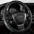 Wood Grain Steering Wheel Cover Microfiber Leather Universal 14 1/2-15 inch, Car Steering Wheel Cover Men Women, Comfortable, Anti-Slip, Odorless, Black
