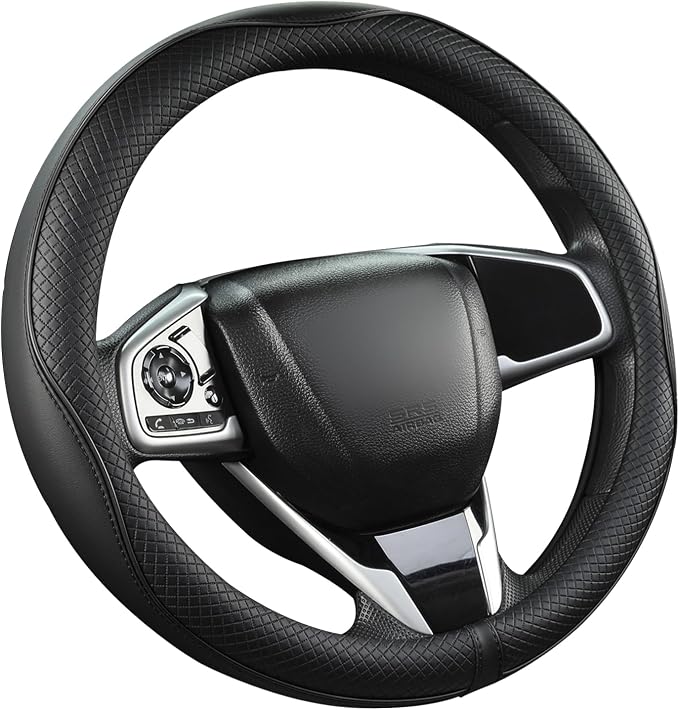 Microfiber Leather Car Steering Wheel Cover for Honda Civic, CR-Z, Insight, S2000,14-14.25 inch (Black Line-Small Size)