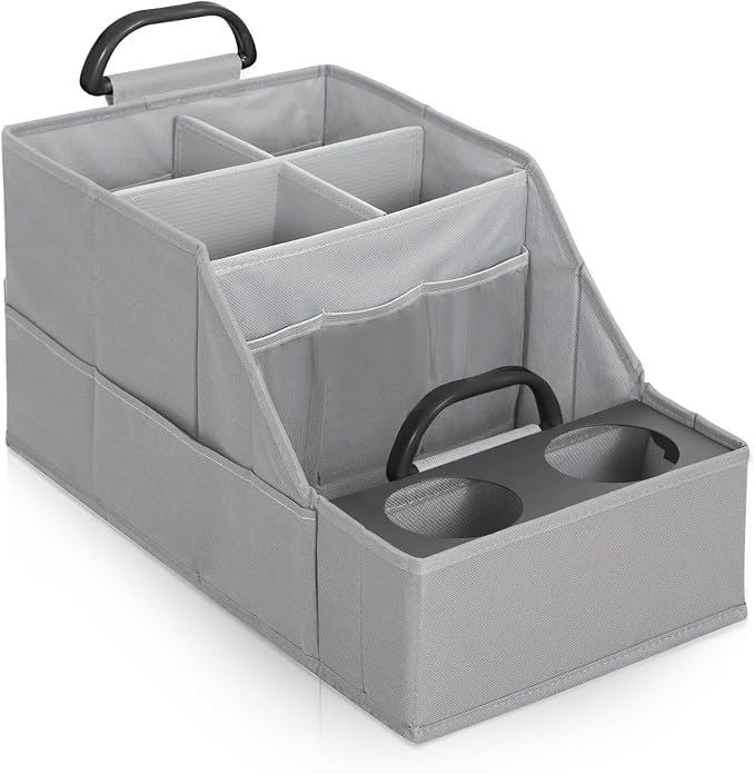Car Seat Organizer- Backseat Car Organizer with 12 Storages Compartments and 2 Cup Holders, Organizers and Storage, Front Seat for Travel Kids,Pure Gray