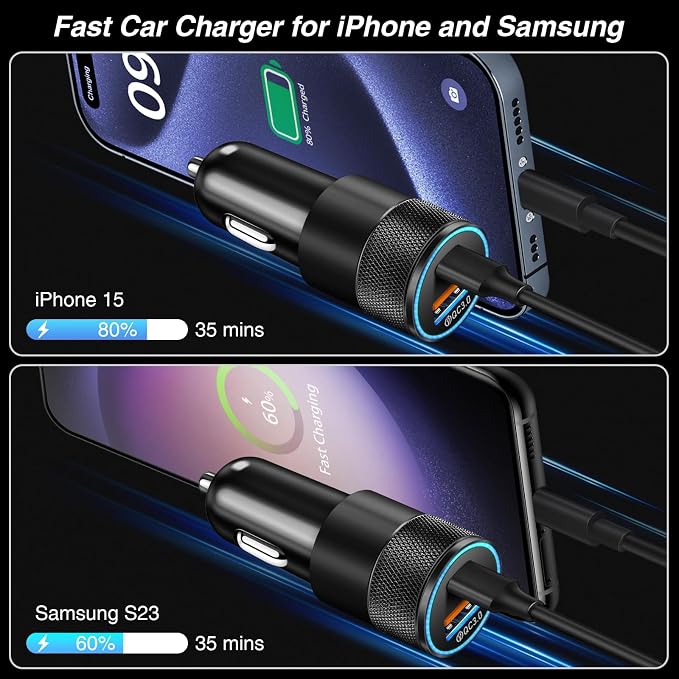 USB C Car Charger, 5 Pack 38W Dual Ports USB-C & USB-A Cigarette Lighter Adapter Fast Charging Car Phone Charger for iPhone 17 Pro Max 16 16e 15 14, Samsung S24, Pixel Cargador para Carro Phone Plug