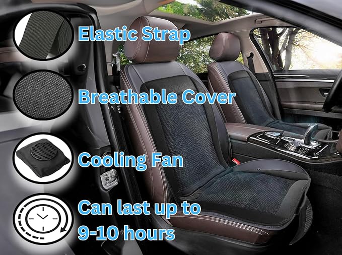 Cooling Car Seat Cover- Premium Quality Black Comfortable 12V Cooling Car Seat Cushion- Breathable Adjustable Temperature Cooling Cushion for Car, Van, Home (1 Pack)