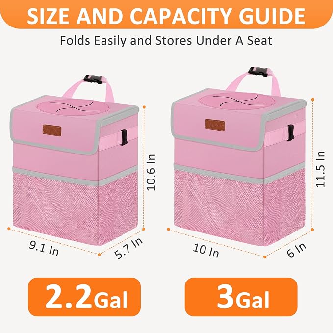 Pink Car Trash Can Cute, Pink Car Accessories for Women Waterproof Automotive Garbage Cans Leak Proof Vehicle Trash Can