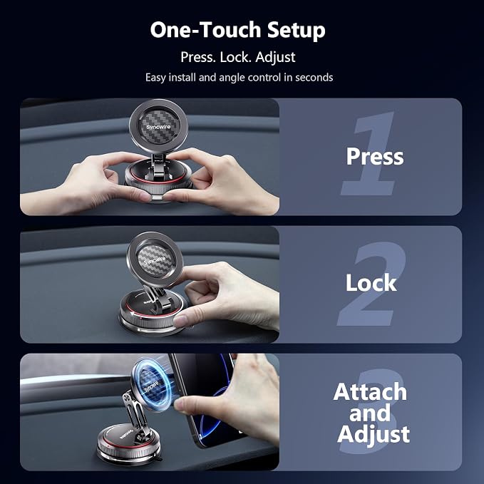 for MagSafe Car Mount [2-Axis Design] Nano Adhesive Gel + Suction Cup Magnetic Phone Holder for Dashboard & Windshield, 360° Adjustable for iPhone 17 16 15 14 13 12 11, Samsung, Carbon Fiber