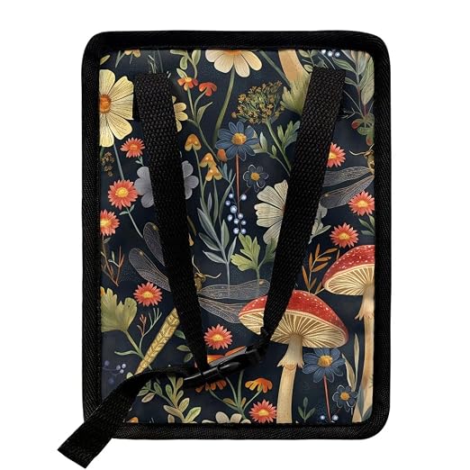 Mushroom Dragonfly Daisy Print Car Trash Can with Lid, Leak Proof Auto Trash Bag Hanging Vehicle Garbage Can Multipurpose Storage Container for Back Seat Road Trip