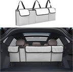 Car Trunk Organizer, Backseat Hanging Large Storage with Adjustable Straps,Waterproof PVC Collapsible Cargo Bag, Car Interior Accessories for Auto SUV MPV (White)