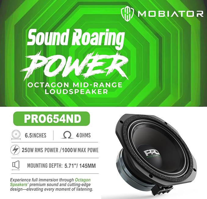PRO654ND Loudspeaker - 6.5" Midrange Aluminum Basket, Neodymium High Efficiency 1000W Max, 4 Ohms - Premium Quality Audio Door Speakers for Car or Truck Stereo Sound System (MB-PRO654ND)