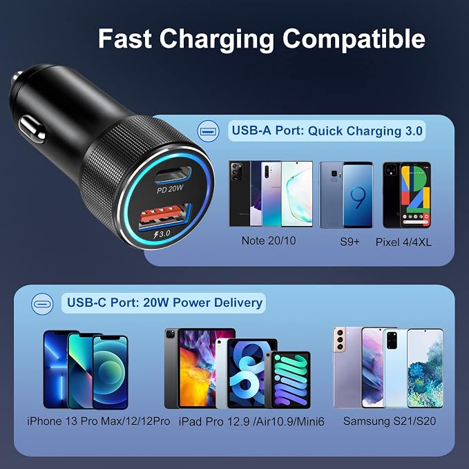 USB C Car Charger 5 Pack, 36W Dual Port PD&QC 3.0 Fast Charging 12V USB Car Charger Cigarette Lighter Adapter Plug for iPhone 15 14 13 12 11 Pro Max SE,iPad,Samsung,Pixel(Black)