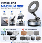 MUSEL Magnetic Car Phone Holder for MagSafe, Vacuum Mount for iPhone 17-12 | 88 lb suction hold, 2600 gf magnetic force, 22 N55 magnets, 360 degree rotation, bottom plate and ring included, dash mount