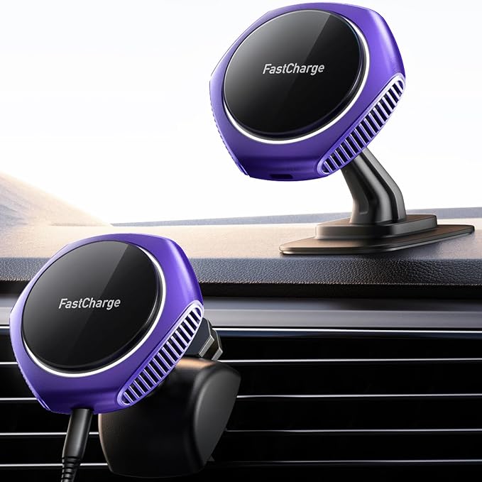for MagSafe Car Mount Charger, 15W Fast Charging Magnetic Wireless Car Charger Phone Holder Mount Fits iPhone 15 Pro Max Plus 14 13 12 Mini MagSafe Case - Purple
