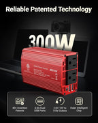 Power Inverter DC 12V to AC 110V - 300W Car Plug Adapter Outlet with 4.8A Dual USB Fast Charging Port - Car Charger Cigarette Lighter Adapter for Phone, Laptop on Road Trip - Aluminum Housing