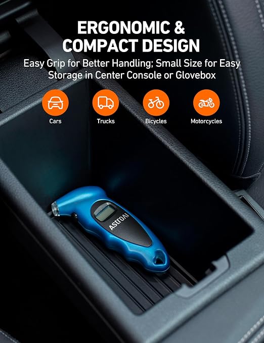 Digital Tire Pressure Gauge 0-150PSI Calibrated to ANSI B40.7 +/-1PSI, Accurate in 0.1 Increments, Tire Repair Tools 4 Pressure Measurements for Car Truck with Backlight LCD, Blue