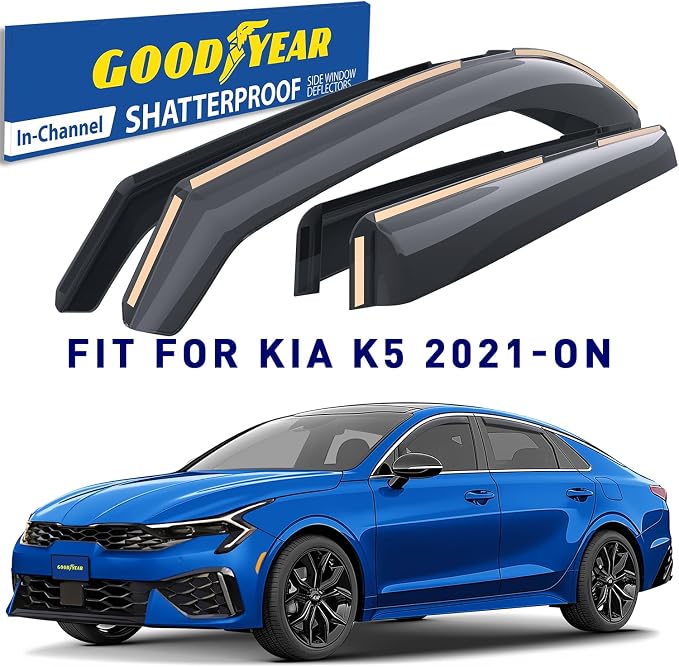 Goodyear Shatterproof in-Channel Window Deflectors for Kia K-5/K5 2021-2026, Rain Guards, Window Visors for Cars, Vent Deflector, Car Accessories, 4 pcs - GY008123