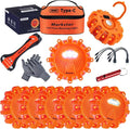 Led Road Flares LED Flares Emergency Kit Recharge LED Flares Warning Light with Magnetic Roadside Safety Disc Flares Kit with Breaker Whistle for Vehicle
