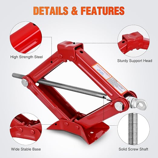 Scissor Jack for Car 1.5 Ton (3307 lbs), Heavy Duty Steel Scissor Lift Jack Car Kit with Crank Handle for Sedan SUV MPV Tire Changing, 3.18''-13.6'' Lifting Range Portable Small Jack, Red