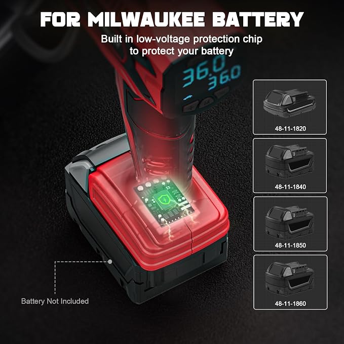 Tire Inflator Air Compressor Compatible with Milwaukee 18V Battery, 160PSI Cordless Portable Electric Air Pump with Digital Pressure Gauge for Car Motorcycles Bike Ball Auto (Tool Only)