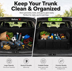 PAT SAM'S Trunk Organizer for SUV, Collapsible Car Trunk Organizer with Dividers, Waterproof 600D Oxford, Non-Slip Storage Organizer for Groceries, Tools, Travel, Truck & Car (Black)