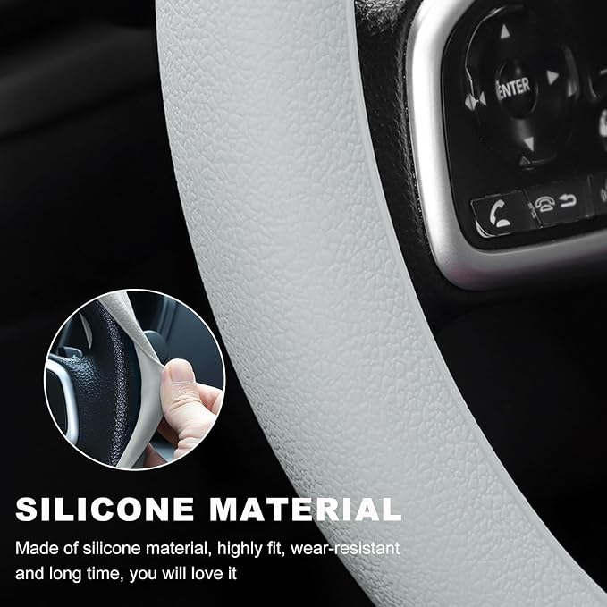 Car Steering Wheel Cover, 13 to 14.17 inches Anti-Slip Silicone Steering Wheel Protector, Soft Flexible Shock-Absorbent Steering Wheel Protective Cover for Most Car Models (Gray)