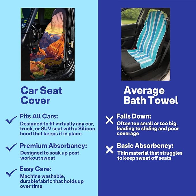 2 Pack Car Seat Towel Covers, Sweat Protector for Front Seats, Premium Thickened Microfiber with Colorado River, Breathable & Quick Dry, Slip-on Headrest Pocket for Gym Running Beach Universal Fit