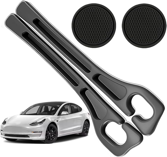 Car Seat Gap Filler Organizer Compatible with Tesla Model y Accessories Seat Gap Plug Blocker with Storage Slot Non-Slip Car Cup Holder Coaster Black
