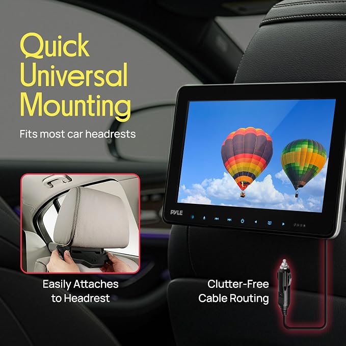 Pyle PLHRDVD108KT 10.5-Inch Universal Headrest Monitors with DVD Players, IR and FM Transmitters and Wireless Headphones