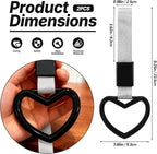 2 Pcs Heart Shaped Car Handle Strap – JD M Drift Charm Rear Bumper Warning Ring Decor for Car Interior Exterior, Subway Bus Handle Accessory, Cute Heart Car Decor Gift for Drivers (Black-Silver)