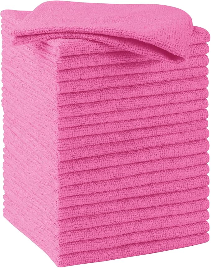 Pink Microfiber Cleaning Cloths, 20 Pack Cleaning Rags - Lint Free & Scratch-Free Microfiber Towels for Cars, House & Kitchen, Absorbent Cleaning Towels, 11.5 x 11.5 Inch