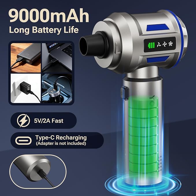 Mini Vacuum Cleaner, 2 in 1 27000PA Brushless Car Vacuum Air Duster 9000mAh Battery Air Blower Wireless Handheld Vacuum for Car,Office and Home (Blue)