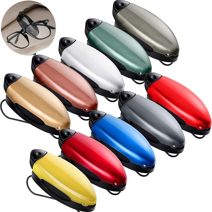 10 Pieces Auto Car Vehicle Sun Visor Clip Holder for Sunglasses Glasses Holder Hanger Eyeglasses Mount Ticket Card Clip Car Accessories(Assorted Color)