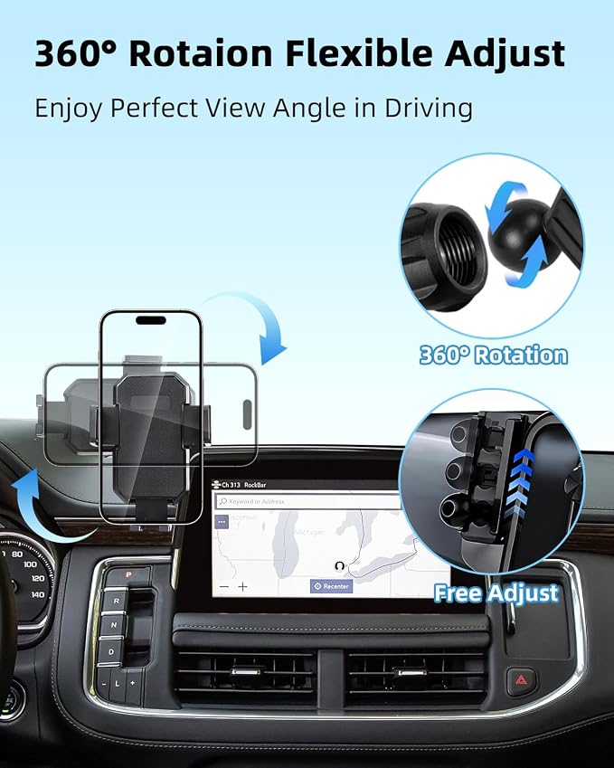 PZK Car Phone Mount for 2021 2022 2023 2024 Chevy Tahoe/Suburban/GMC Yukon | 10.2-inch Screen Auto Lock Car Phone Holder 360° Rotation LT/Z71/RST/High Country Accessories Hands-Free Not Affect Vent