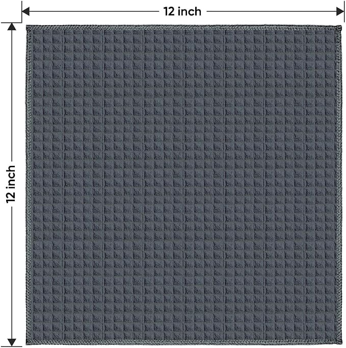 Waffle Weave Microfiber Towel, 10 Pack Lint Free Cleaning Rags, 12 x 12 Inches Barista Towels, Reusable Microfiber Cleaning Cloth for Household, Kitchen, Glass and Window, Grey