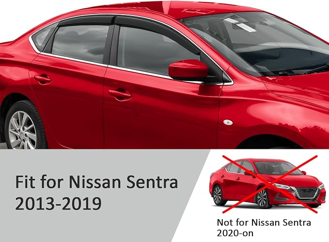 Voron Glass Tape-on Rain Guards for Nissan Sentra 2013-2019 Sedan, Window Deflectors, Vent Window Visors, 4 Pieces - 100318