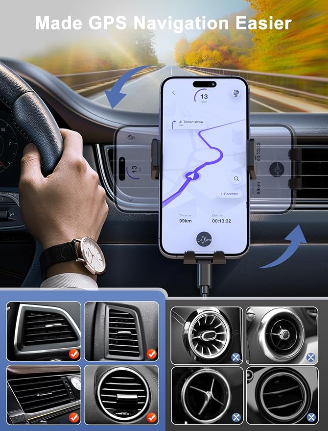 Wireless Car Charger, Auto-Clamping Car Mount 15W/10W/7.5W Fast Charging CD Slot Air Vent Car Phone Mount Fit for iPhone 16 15/14/13/13 Pro/12 Pro Max/12 pro/12/11 Series, Samsung Galaxy Series