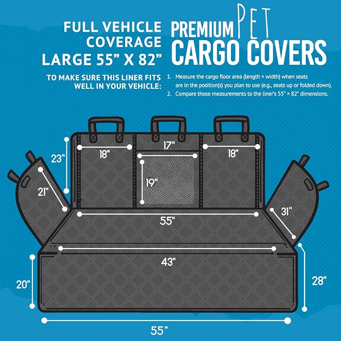 Bulldogology SUV Cargo Liner for Dogs 55"x82" Heavy Duty Complete Pet Trunk Cargo Cover Area - Trunk Cover Car Protector for Dogs Waterproof Nonslip Mat - Dog Cargo Liner SUVs Vans Cars (Large, Black)