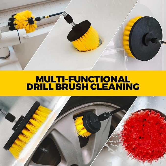 22Pack Drill Brush Attachments Set, Scrub Pads & Sponge, Buffing Pads, Power Scrubber Brush, Car Polishing Pad Kit,Wax Applicator Pad,Car Cleaning Kit,Cleaning Supplies,Masonry Brushes,White