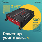 GM-A3702 2-Channel Car Amplifier – 500W Max, Class AB, Bridgeable Design, Automatic Signal Sensing and Turn-on, Built-in high-/Low-Pass Filter