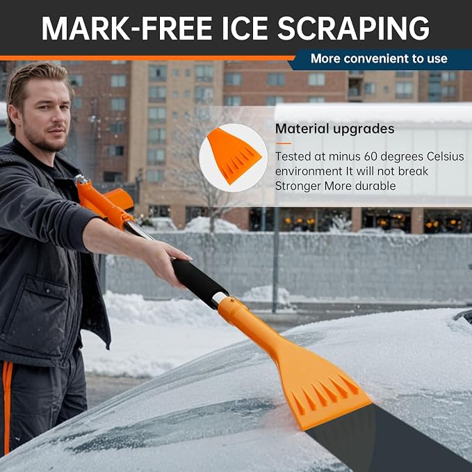 49.2" Snow Brush & Ice Scraper for Car Windshield, Upgraded Extendable Snow Brush with 360° Pivoting Brush Head and Foam Grip for Car Auto Truck SUV