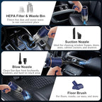 Handheld Car Vacuum Cleaner, 9000Pa Vacuum Cleaner and Air Duster, 120W High Power Hand Held Vacuum with LED Light and Multi-Nozzles for Car, Home, Office, Pet