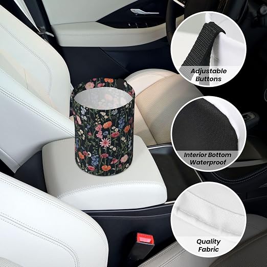 Car Trash Bag Wildflower Floral Hanging Back of Seat Car Portable Trash Bag Wildflower Floral Waterproof One-Handed Portable Strap Drawstring Garbage Bags 2 Pieces Car Coasters