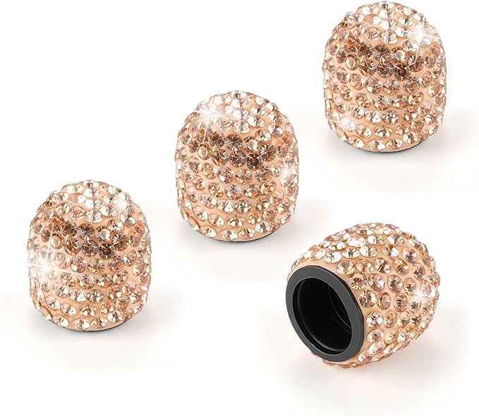 4 Pack Handmade Crystal Rhinestone Car Tire Valve Stem Caps, Car Wheel Tire Valve, Attractive Dustproof Bling Car Accessories, Universal for Cars, Trucks and Motorcycles-Orange